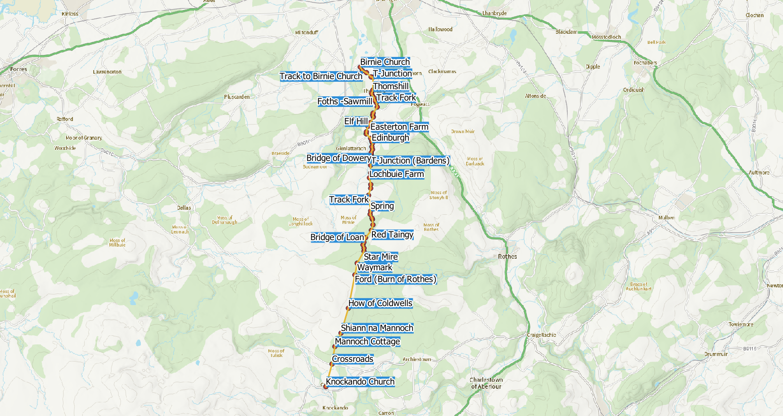 Map of the Mannoch Road.